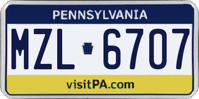 PA license plate MZL6707