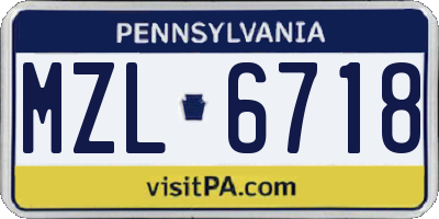 PA license plate MZL6718