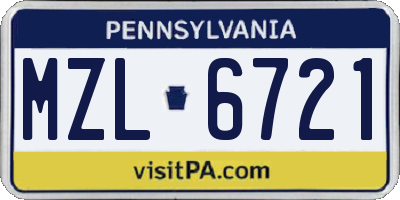 PA license plate MZL6721