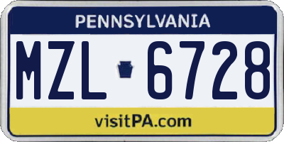 PA license plate MZL6728