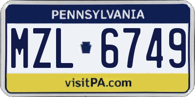 PA license plate MZL6749