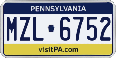 PA license plate MZL6752