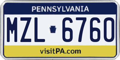 PA license plate MZL6760