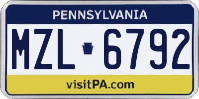 PA license plate MZL6792