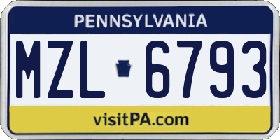 PA license plate MZL6793