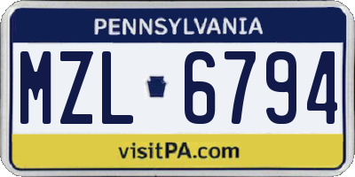 PA license plate MZL6794