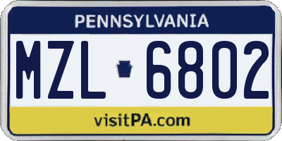 PA license plate MZL6802