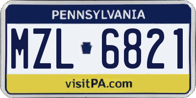 PA license plate MZL6821