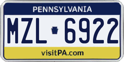 PA license plate MZL6922