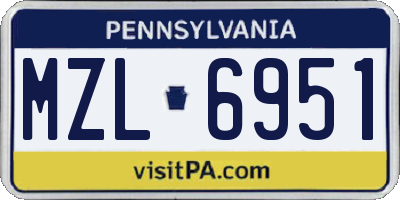 PA license plate MZL6951