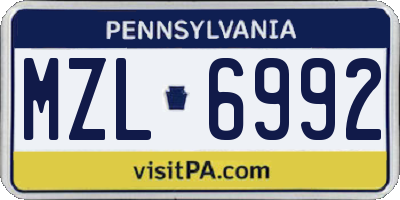 PA license plate MZL6992