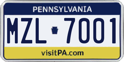 PA license plate MZL7001
