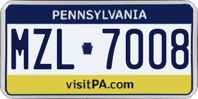 PA license plate MZL7008