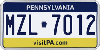 PA license plate MZL7012
