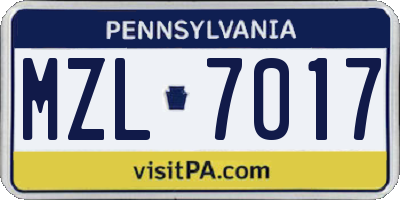 PA license plate MZL7017