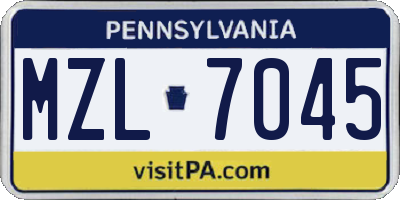 PA license plate MZL7045
