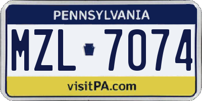 PA license plate MZL7074