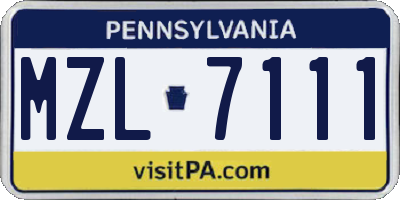 PA license plate MZL7111