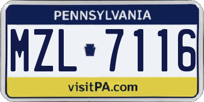 PA license plate MZL7116