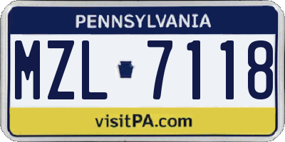 PA license plate MZL7118