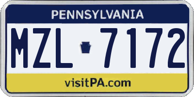 PA license plate MZL7172