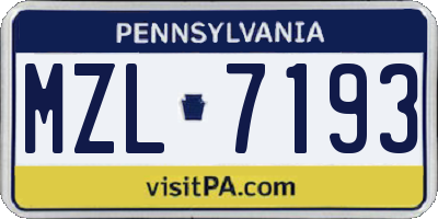 PA license plate MZL7193