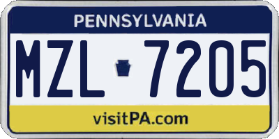PA license plate MZL7205