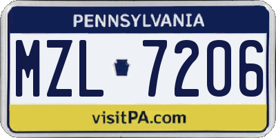 PA license plate MZL7206
