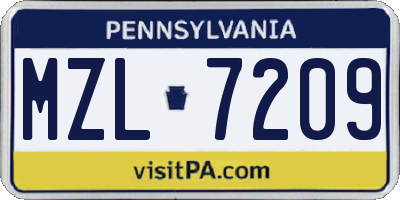 PA license plate MZL7209