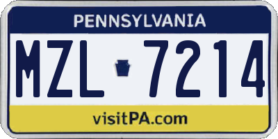 PA license plate MZL7214