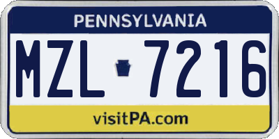 PA license plate MZL7216
