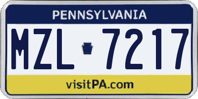 PA license plate MZL7217