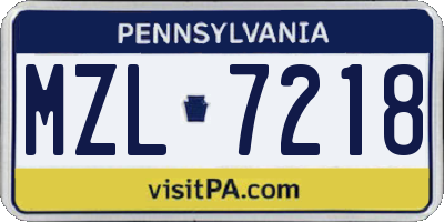 PA license plate MZL7218