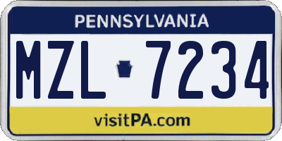 PA license plate MZL7234
