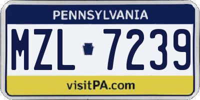 PA license plate MZL7239