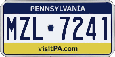 PA license plate MZL7241