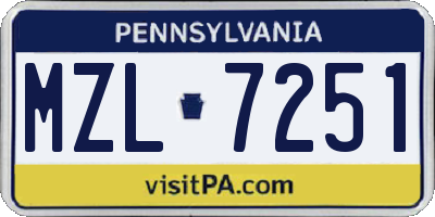 PA license plate MZL7251