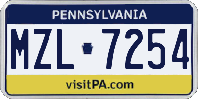 PA license plate MZL7254