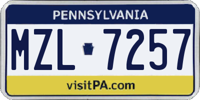 PA license plate MZL7257