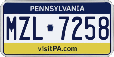 PA license plate MZL7258