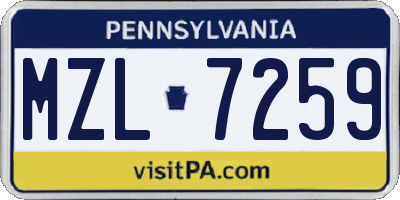 PA license plate MZL7259