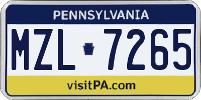 PA license plate MZL7265