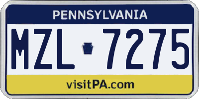 PA license plate MZL7275