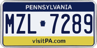 PA license plate MZL7289