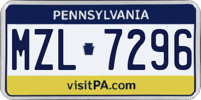 PA license plate MZL7296