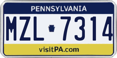PA license plate MZL7314