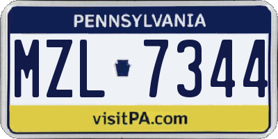 PA license plate MZL7344