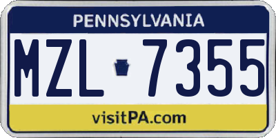 PA license plate MZL7355