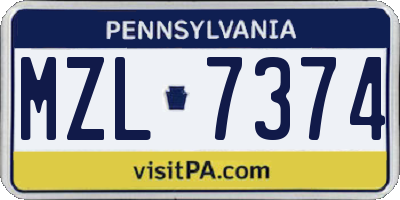 PA license plate MZL7374