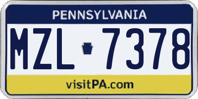 PA license plate MZL7378